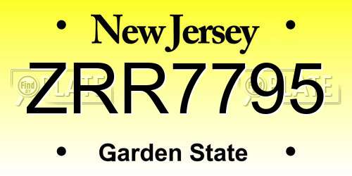 ZRR7795 New Jersey License Plate