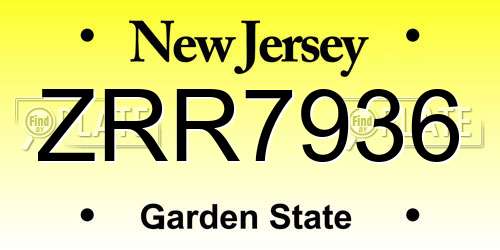ZRR7936 New Jersey License Plate