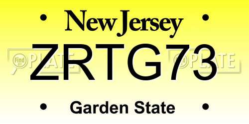 ZRTG73 New Jersey License Plate