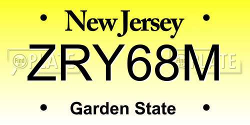 ZRY68M New Jersey License Plate