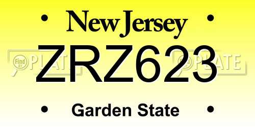 ZRZ623 New Jersey License Plate