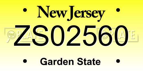 ZS02560 New Jersey License Plate