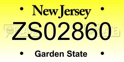ZS02860 New Jersey License Plate