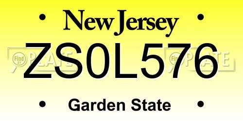 ZS0L576 New Jersey License Plate