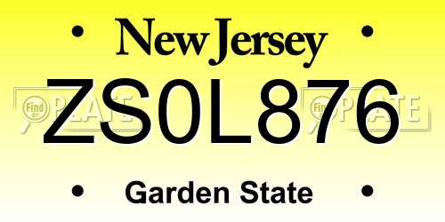 ZS0L876 New Jersey License Plate