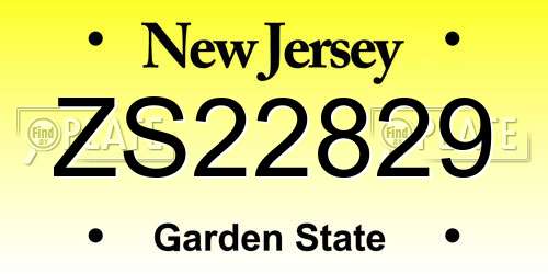 ZS22829 New Jersey License Plate