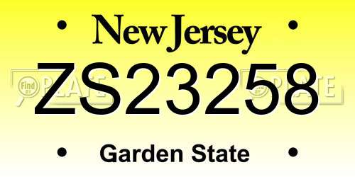 ZS23258 New Jersey License Plate