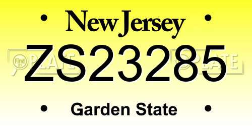 ZS23285 New Jersey License Plate