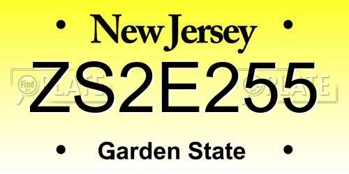 ZS2E255 New Jersey License Plate
