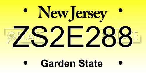 ZS2E288 New Jersey License Plate