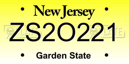 ZS2O221 New Jersey License Plate