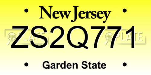 ZS2Q771 New Jersey License Plate