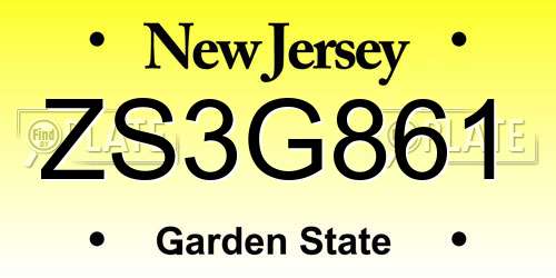 ZS3G861 New Jersey License Plate