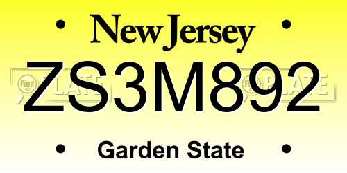 ZS3M892 New Jersey License Plate