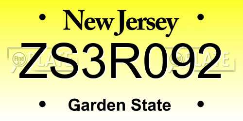ZS3R092 New Jersey License Plate