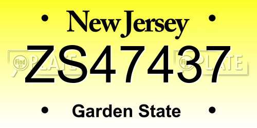 ZS47437 New Jersey License Plate