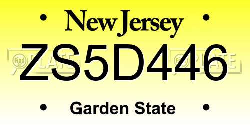 ZS5D446 New Jersey License Plate