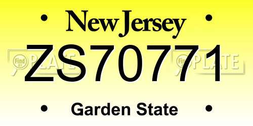 ZS70771 New Jersey License Plate