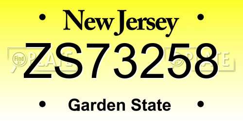 ZS73258 New Jersey License Plate