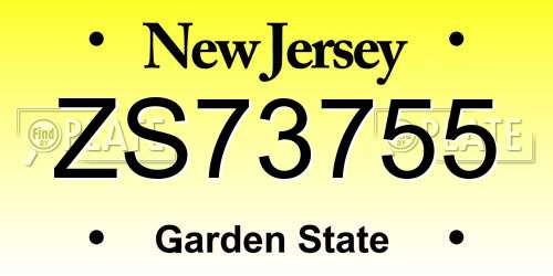 ZS73755 New Jersey License Plate