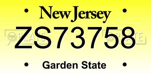 ZS73758 New Jersey License Plate