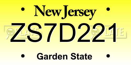 ZS7D221 New Jersey License Plate
