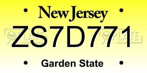 ZS7D771 New Jersey License Plate
