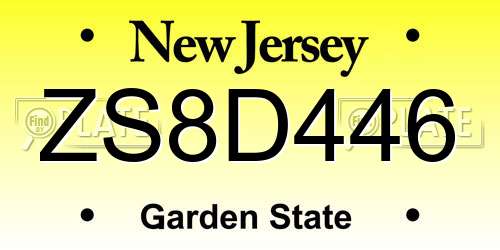 ZS8D446 New Jersey License Plate