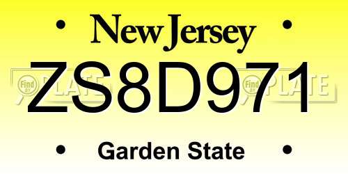 ZS8D971 New Jersey License Plate