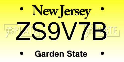 ZS9V7B New Jersey License Plate