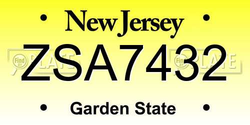 ZSA7432 New Jersey License Plate
