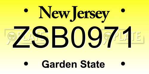 ZSB0971 New Jersey License Plate
