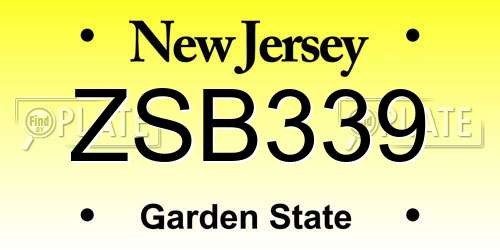 ZSB339 New Jersey License Plate