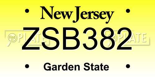 ZSB382 New Jersey License Plate