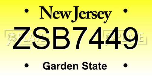 ZSB7449 New Jersey License Plate