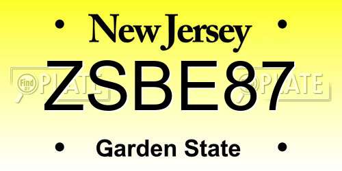 ZSBE87 New Jersey License Plate