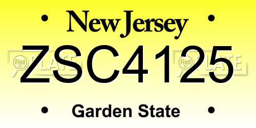 ZSC4125 New Jersey License Plate