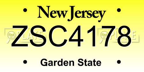 ZSC4178 New Jersey License Plate