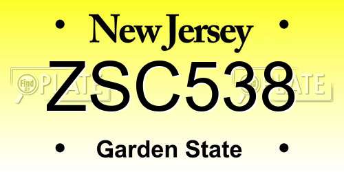 ZSC538 New Jersey License Plate