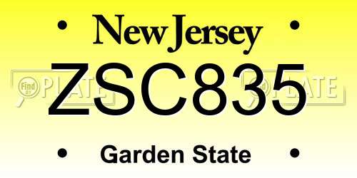ZSC835 New Jersey License Plate