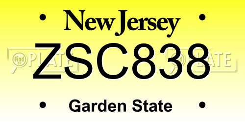 ZSC838 New Jersey License Plate