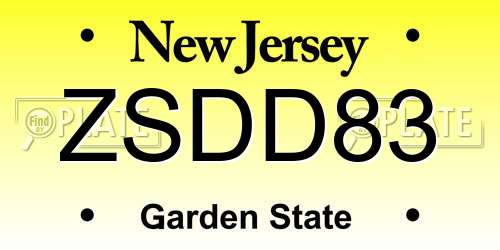 ZSDD83 New Jersey License Plate