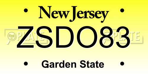 ZSDO83 New Jersey License Plate