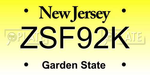 ZSF92K New Jersey License Plate