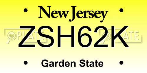 ZSH62K New Jersey License Plate