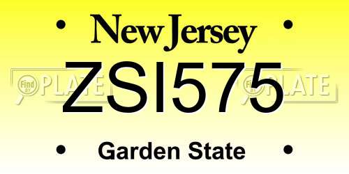 ZSI575 New Jersey License Plate