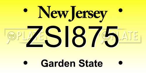ZSI875 New Jersey License Plate