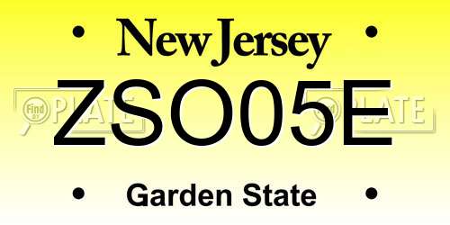 ZSO05E New Jersey License Plate