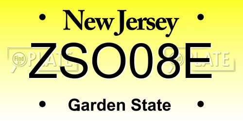 ZSO08E New Jersey License Plate