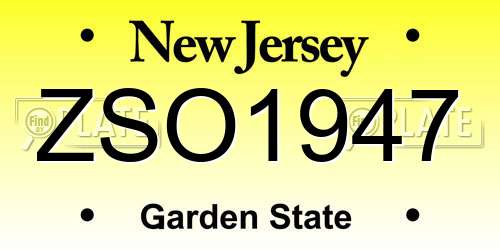ZSO1947 New Jersey License Plate
